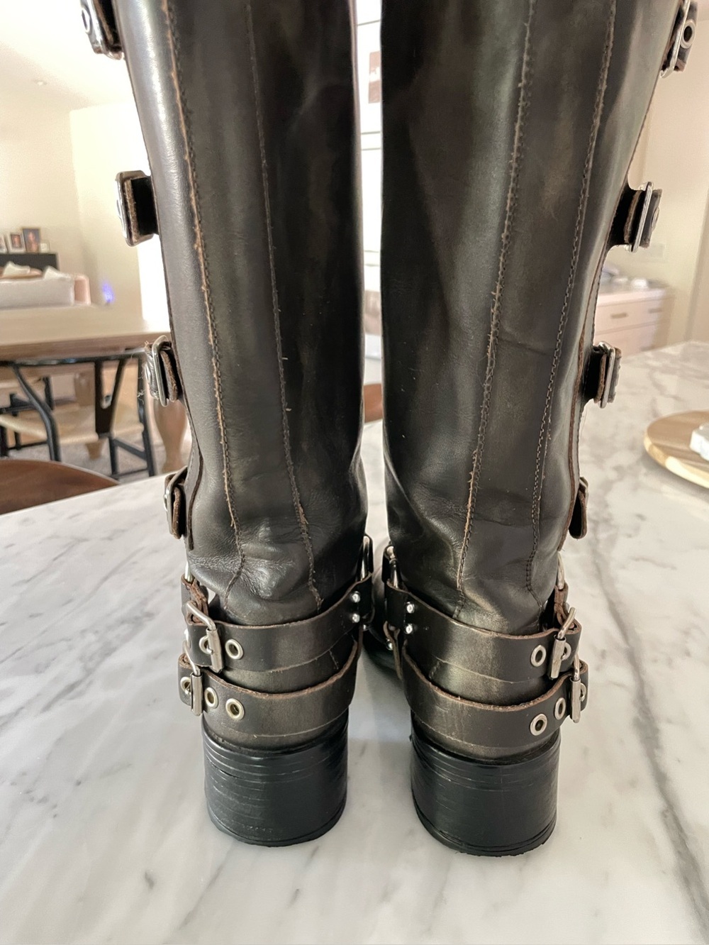 Steve Madden Rocky Knee High Biker Boots Distressed Moto Size 9 - Picture 6 of 11
